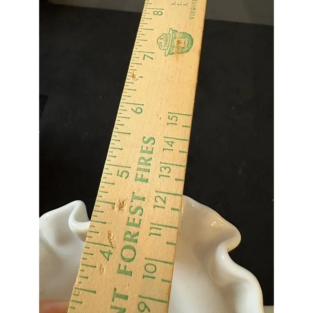 Vintage Fenton Milk Glass Hobnail Crimped Edge Compote Dish